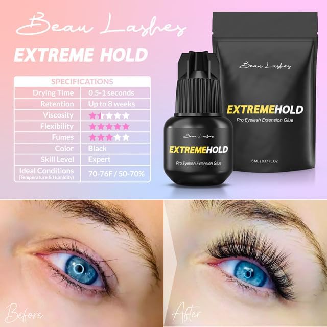 beau lashes Extreme Hold Eyelash Extension Glue for Professionals | Strongest Black Lash Adhesive for Long Lasting Semi Permanent Individual Lash Extensions | 0.5-1s Fastest Drying & up to 8 Weeks Retention - Image 5