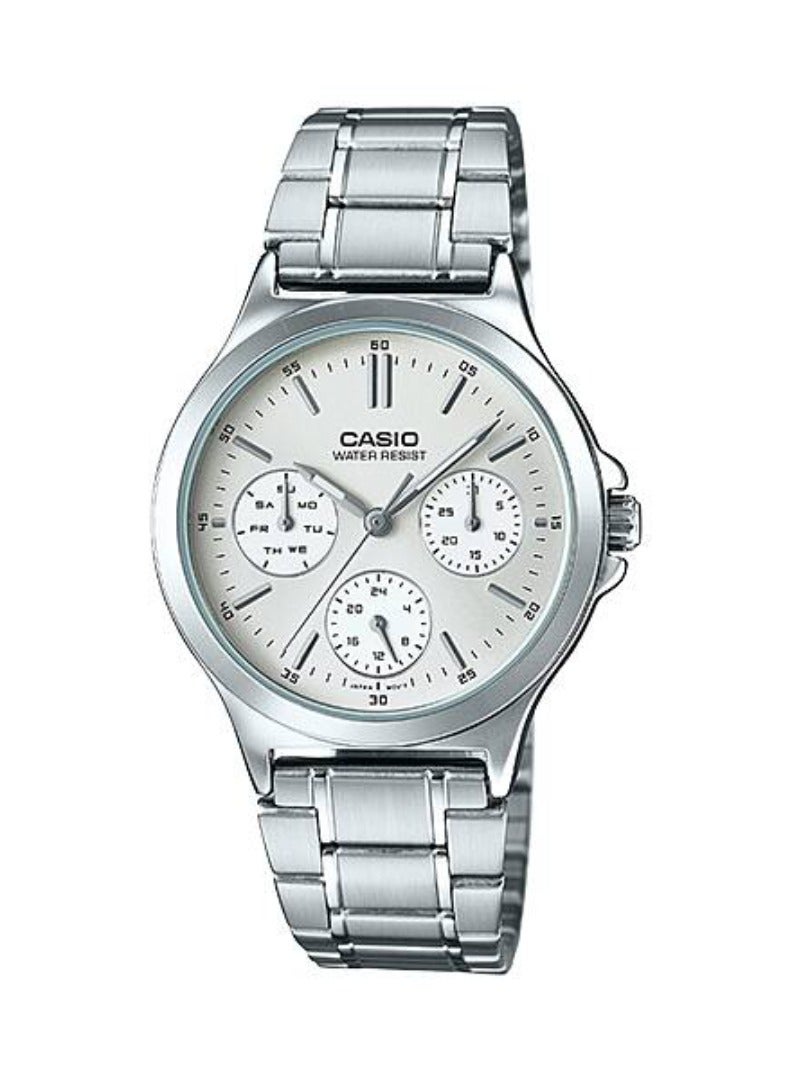 CASIO ساعة كوارتز نسائية، شاشة تناظرية وحزام من الفولاذ المقاوم للصدأ LTP-V300D-7AUDF