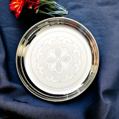 Sigaram 8 Inch German Silver Floral Disign Pooja Plate for Home &Temple Pooja Decore K2341 - Image 3