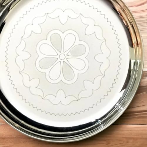 Sigaram 8 Inch German Silver Floral Disign Pooja Plate for Home &Temple Pooja Decore K2341 - Image 2