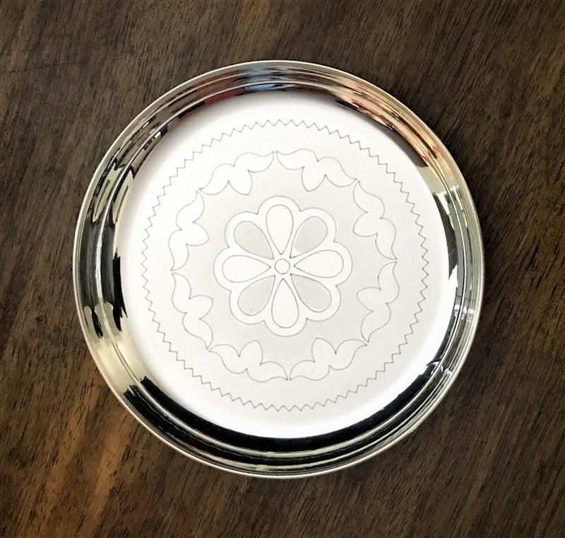 Sigaram 8 Inch German Silver Floral Disign Pooja Plate for Home &Temple Pooja Decore K2341 - Image 4
