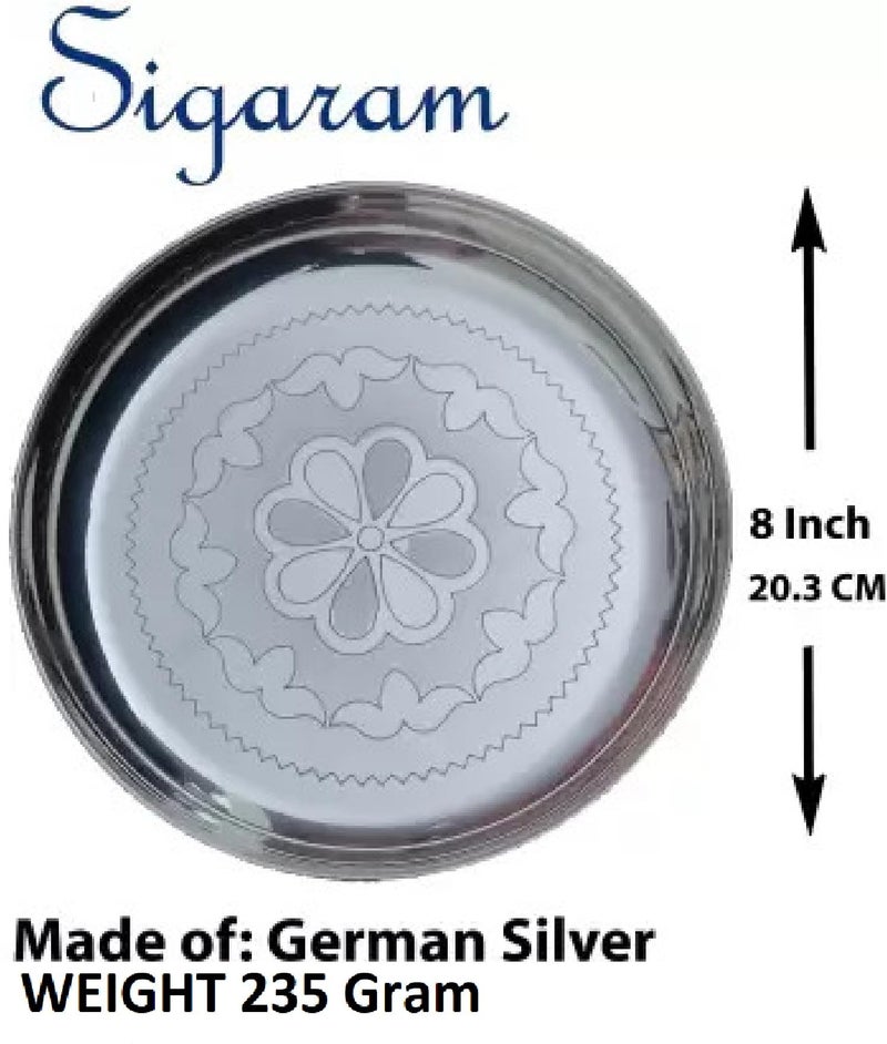 Sigaram 8 Inch German Silver Floral Disign Pooja Plate for Home &Temple Pooja Decore K2341 - Image 5
