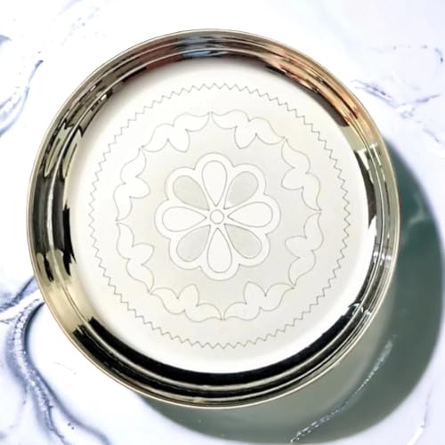 Sigaram 8 Inch German Silver Floral Disign Pooja Plate for Home &Temple Pooja Decore K2341 - Image 1