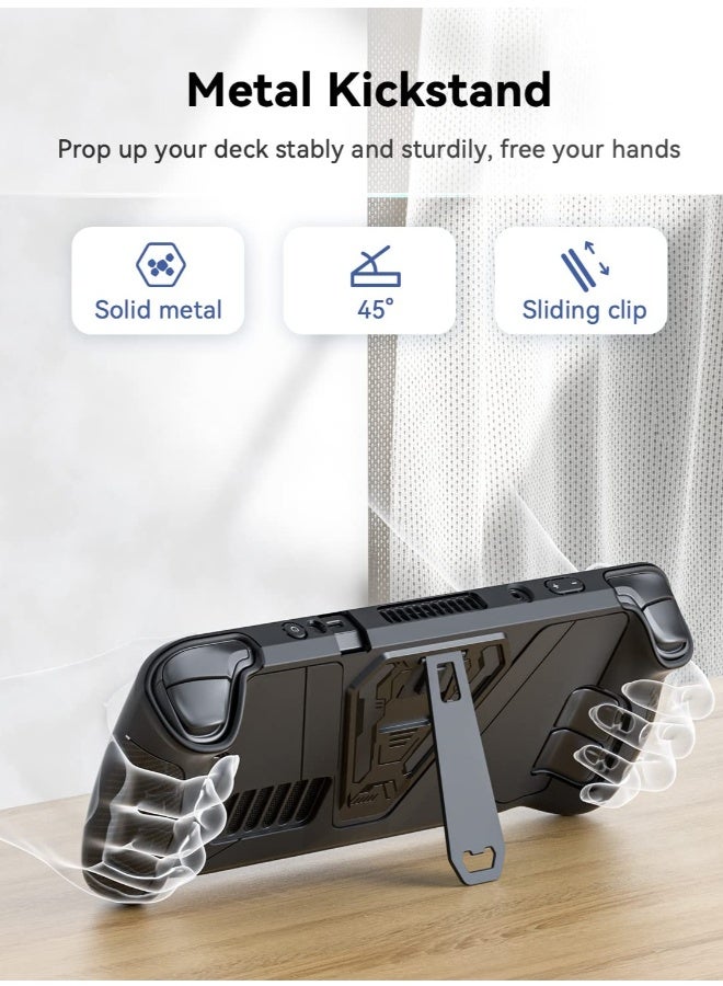Protective Case for Steam Deck with Kickstand, Accurate Cutouts TPU Cover for Steam Deck, Anti Slip Comfort Shockproof Protector Grip Shell for Steam Deck Black - Image 2