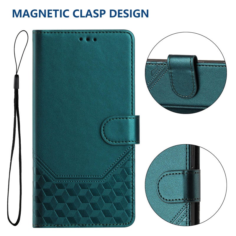 erorex For itel City 100 Honeycomb Embossing RFID Leather Phone Case(Peacock Green) - Image 5