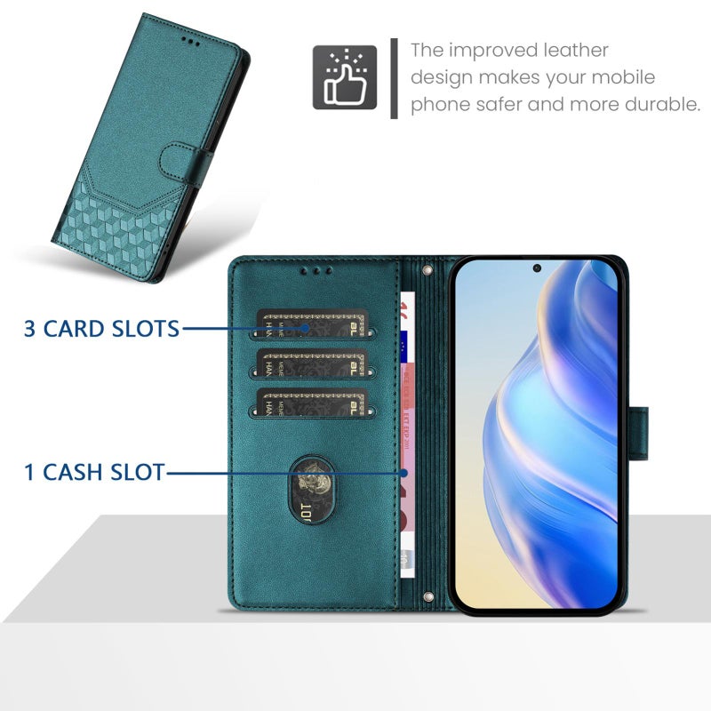 erorex For itel City 100 Honeycomb Embossing RFID Leather Phone Case(Peacock Green) - Image 3