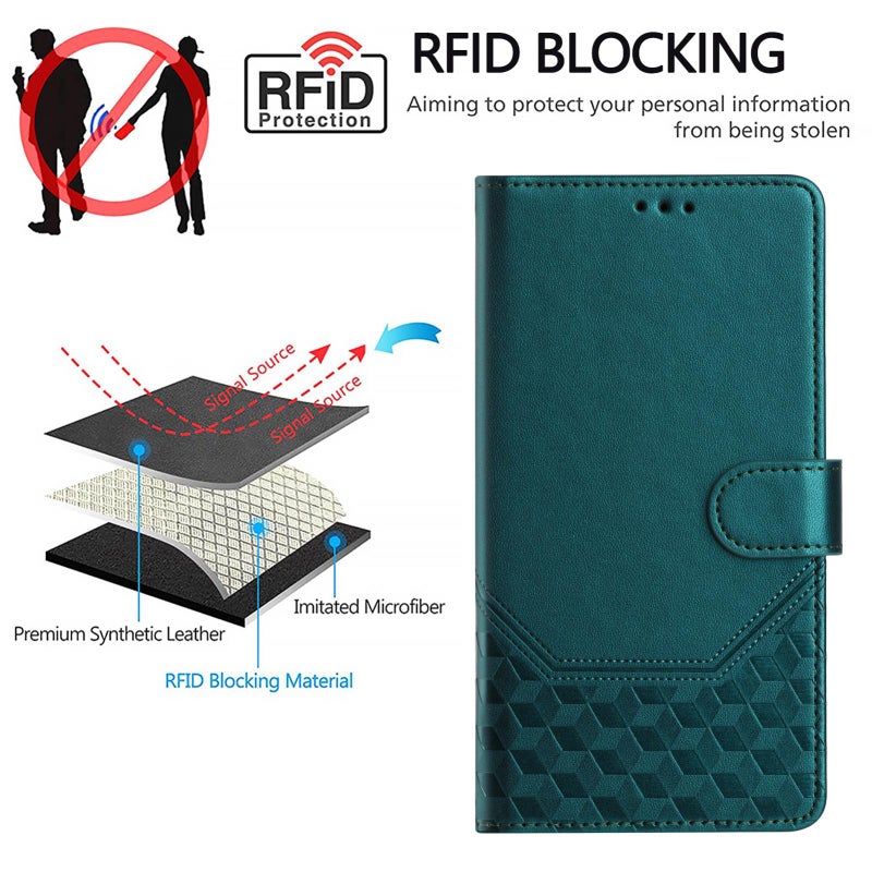 erorex For itel City 100 Honeycomb Embossing RFID Leather Phone Case(Peacock Green) - Image 4