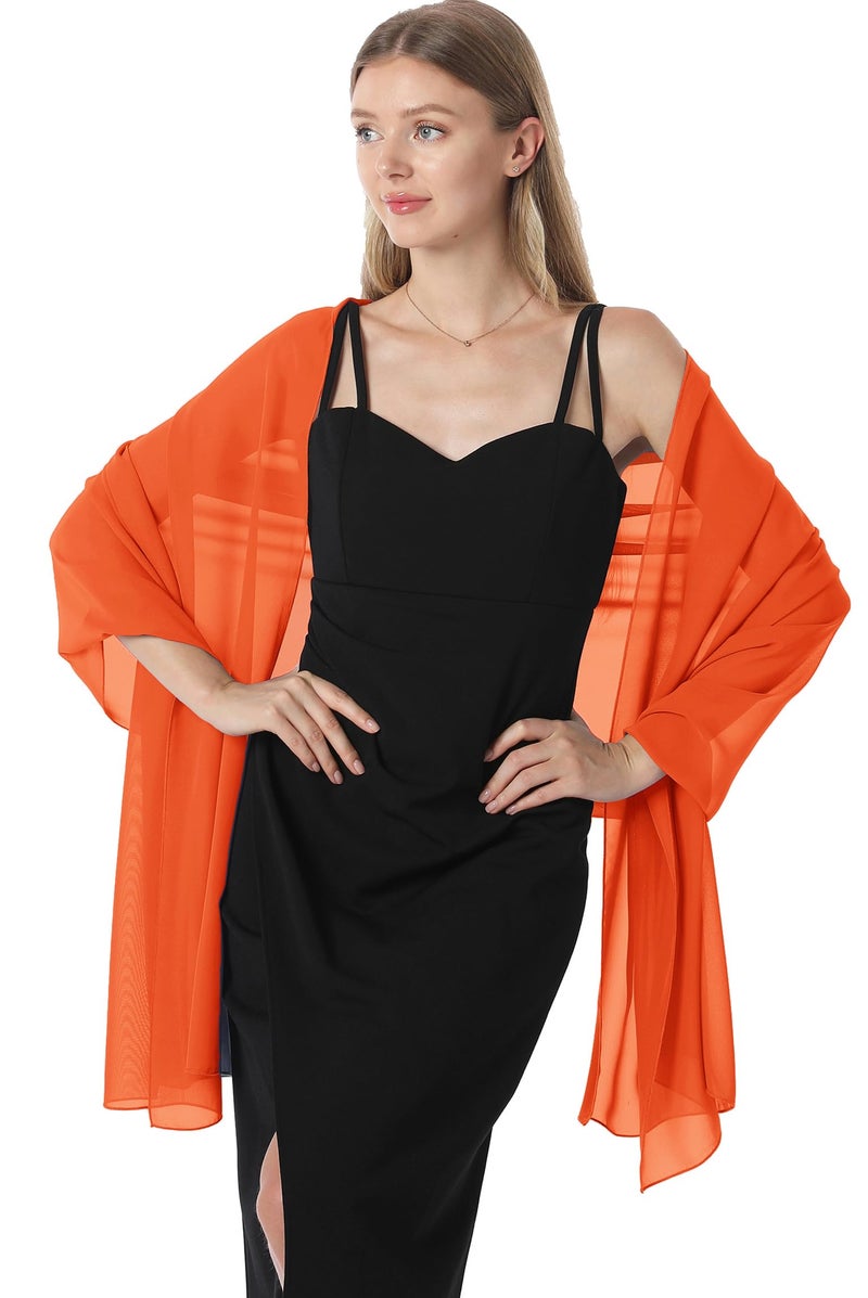 Hotshawl Chiffon Shawls and Wraps for Evening Dresses Women Elegant Soft Scarf Bridal Scarve Wedding Stole (Orange Red, One Size) - Image 3