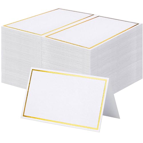 Toncoo 60Pcs Premium Place Cards, Small Table Cards with Gold Foil Border, 2" x 3.5" Tent Card, Escort Card, Name Card, Wedding Place Cards for Wedding, Table, Dinner Parties, Seating Cards - Image 1