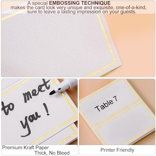 Toncoo 60Pcs Premium Place Cards, Small Table Cards with Gold Foil Border, 2" x 3.5" Tent Card, Escort Card, Name Card, Wedding Place Cards for Wedding, Table, Dinner Parties, Seating Cards - Image 3