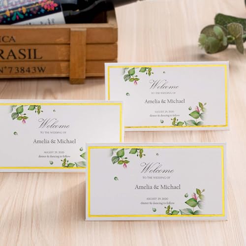 Toncoo 60Pcs Premium Place Cards, Small Table Cards with Gold Foil Border, 2" x 3.5" Tent Card, Escort Card, Name Card, Wedding Place Cards for Wedding, Table, Dinner Parties, Seating Cards - Image 5