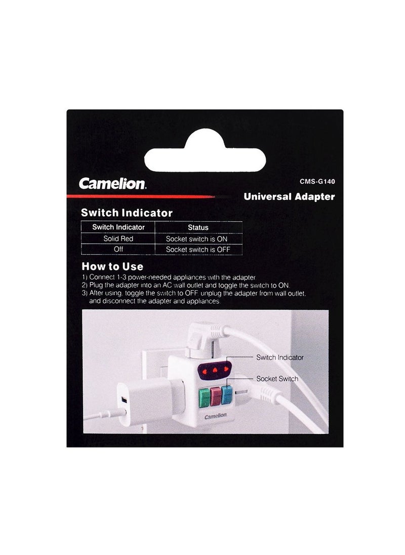 Camelion 3 Socket Universal Adapter, 240V, CMS-G140