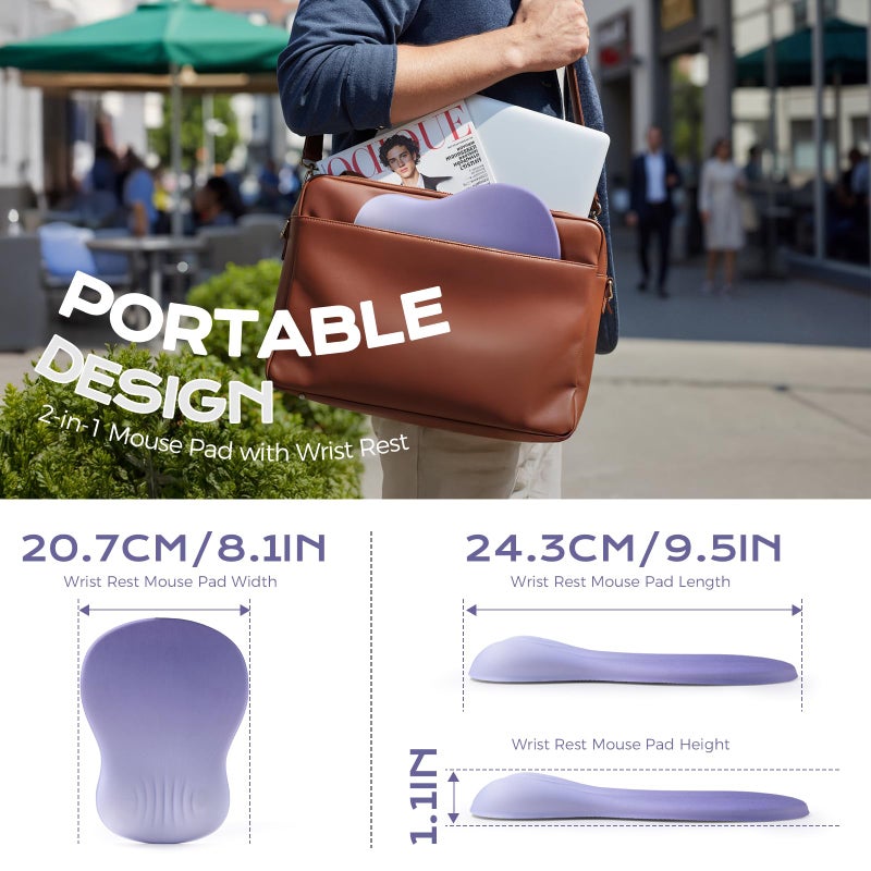 mintcaps Ergonomic Mouse Pad with Wrist Rest - Purple Mousepad Wrist Support, Memory Foam with Massage Design Wrist Rest for Mouse - Image 2