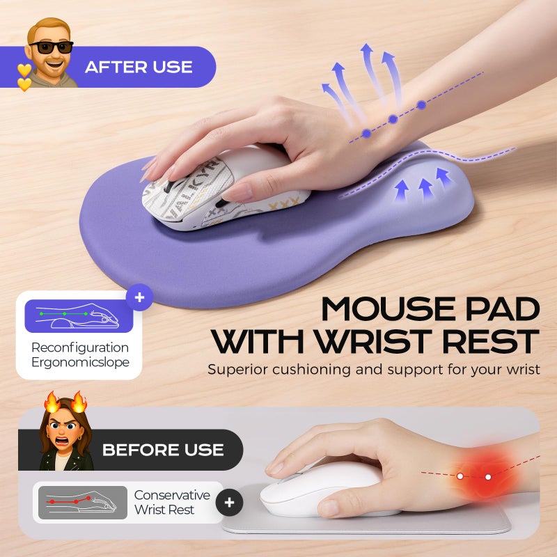 mintcaps Ergonomic Mouse Pad with Wrist Rest - Purple Mousepad Wrist Support, Memory Foam with Massage Design Wrist Rest for Mouse - Image 4