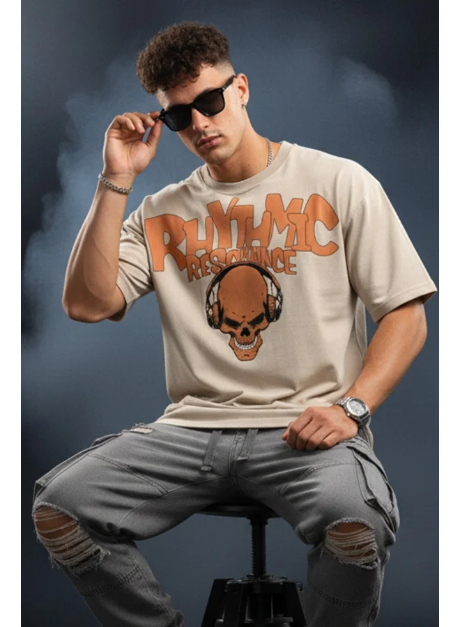 فيردو Veirdo® Pure Cotton Half Sleeve Round Neck Oversized Fit Graphic Print Swan White T-Shirt Men/Boys (OS_V_RHYTMIC_SW_M)