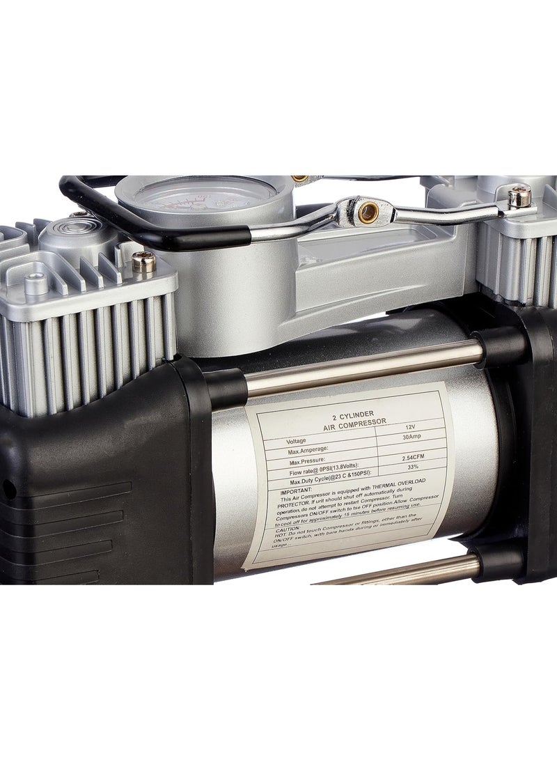 منفاخ هواء احترافي 2 بستم (12 فولت) - كمبروسر إطارات عالي الأداء للمهام الشاقة - مضخة هواء سريعة بأسطوانة مزدوجة للسيارات والدفع الرباعي - Image 3