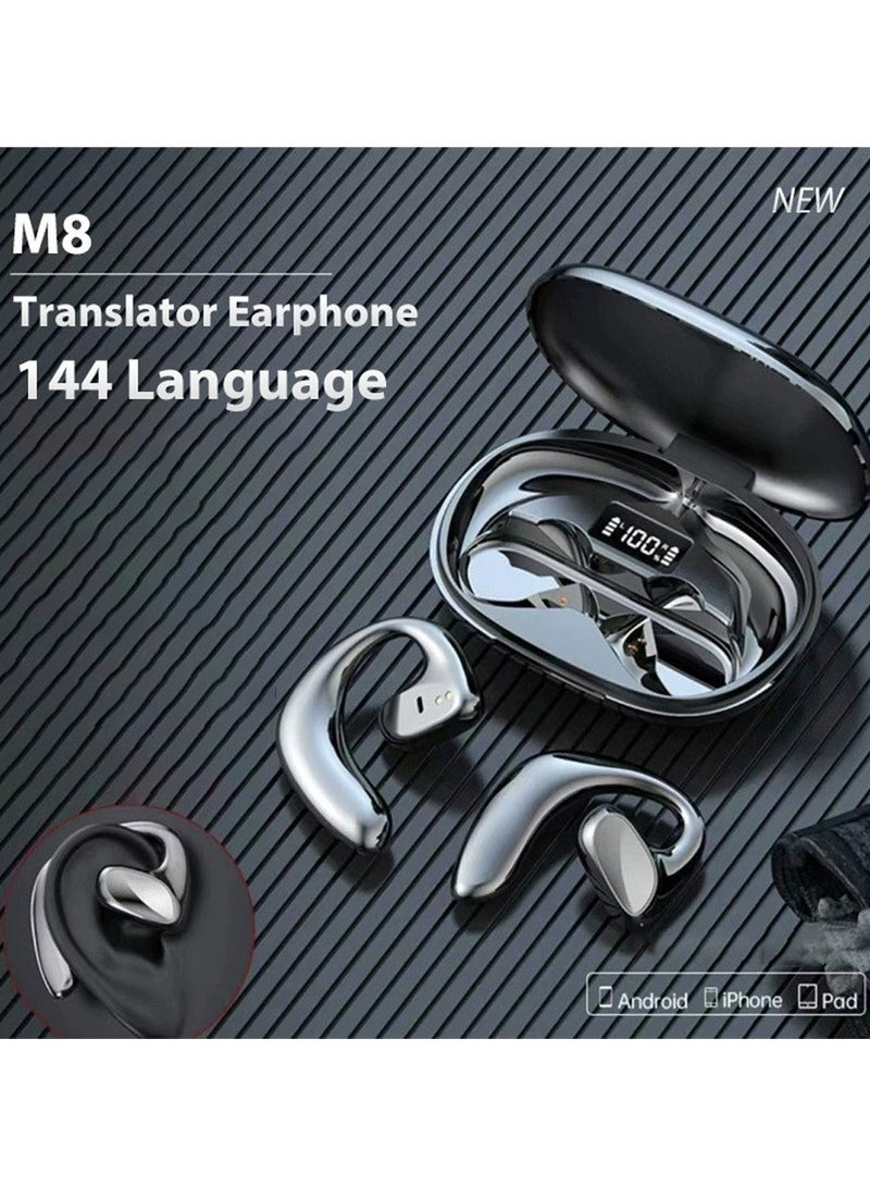 ام 8 سماعة ترجمة ذكية بتقنية البلوتوث والذكاء الاصطناعي، سماعة ترجمة فورية في الوقت الفعلي، ترجمة عبر الإنترنت بـ 144 لغة، مترجم ثنائي الاتجاه مع تطبيق - Image 1