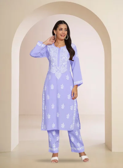 Alaya Women Hand Embroidered Chikankari Cotton Kurta Set-AL3674KS
