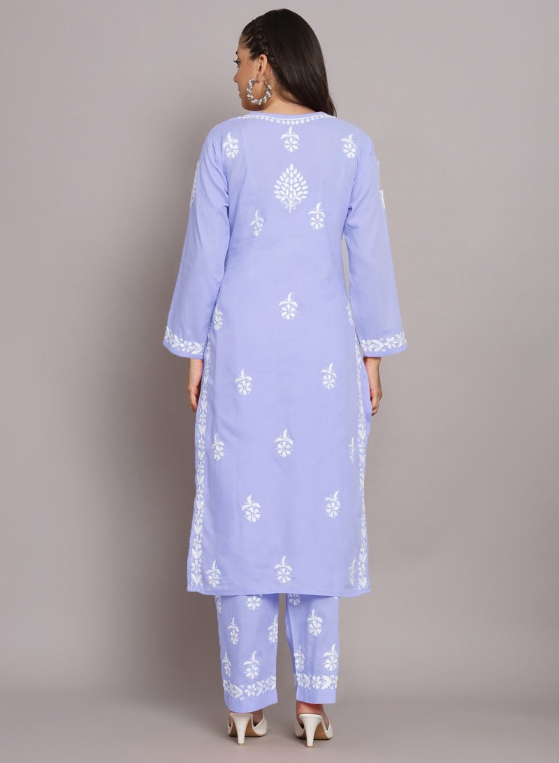 Alaya Women Hand Embroidered Chikankari Cotton Kurta Set-AL3674KS - Image 3