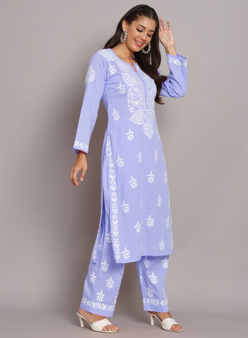 Alaya Women Hand Embroidered Chikankari Cotton Kurta Set-AL3674KS - Image 4