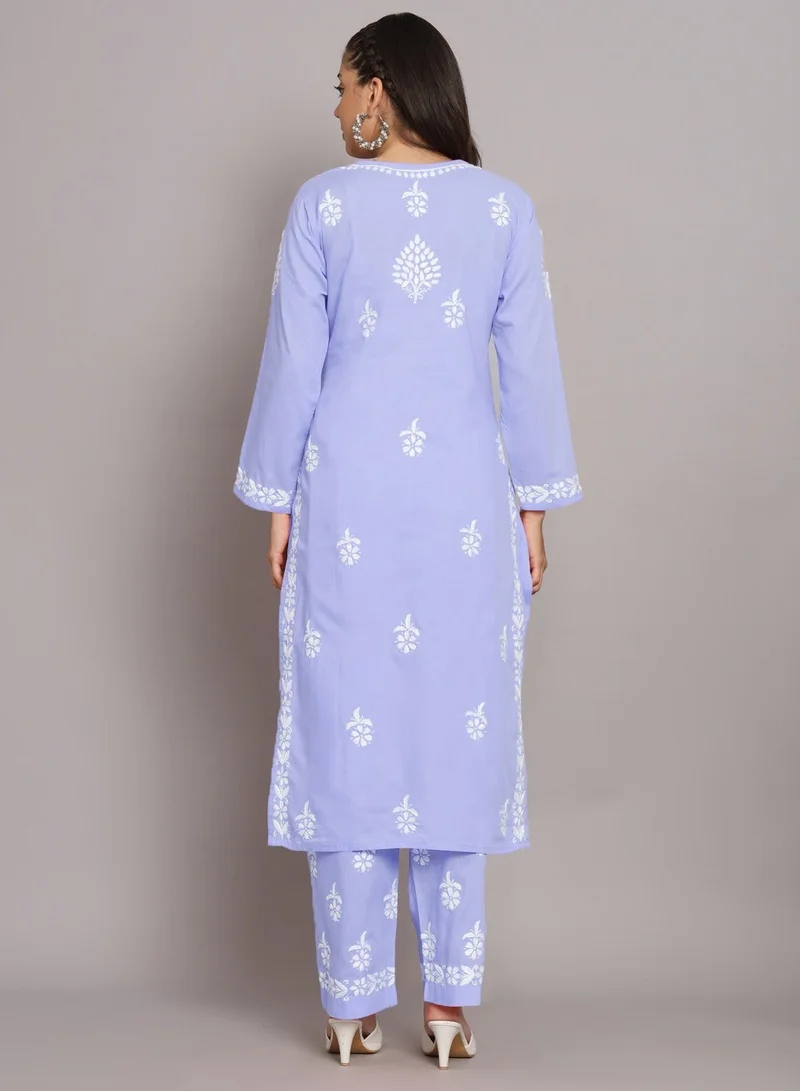 Alaya Mauve Women Hand Embroidered Chikankari Cotton Kurta Set-AL3674KS for Women | Best Price UAE