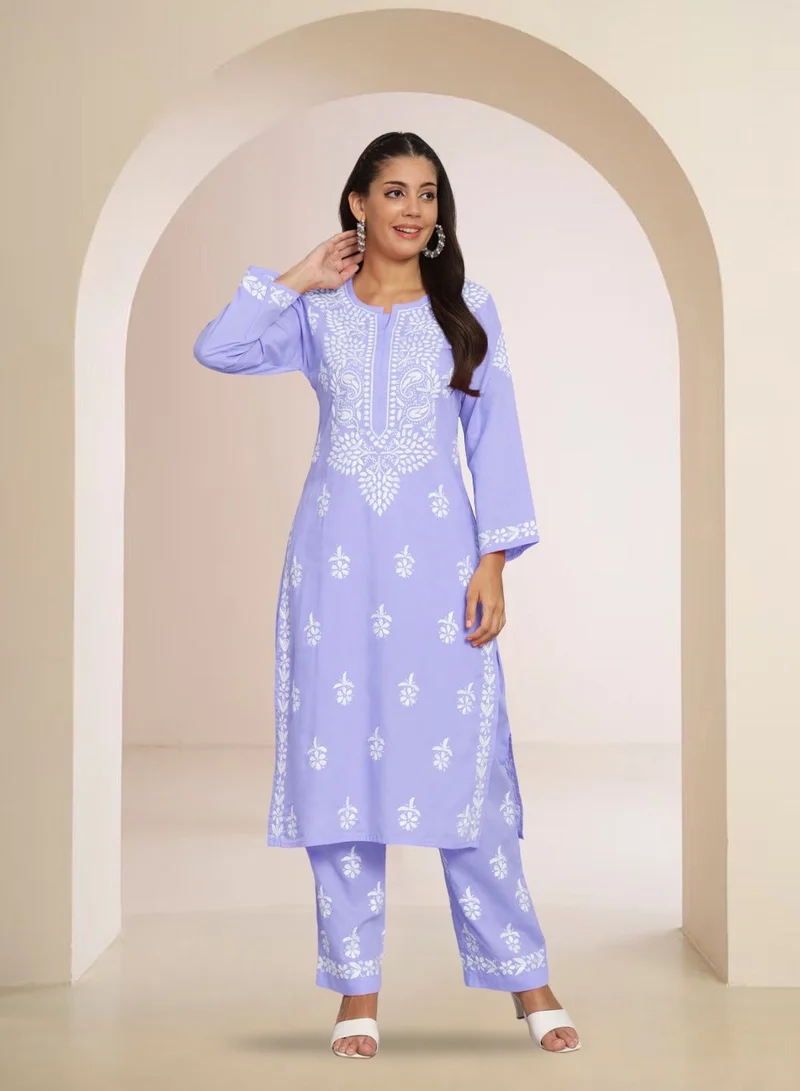 Women Hand Embroidered Chikankari Cotton Kurta Set-AL3674KS
