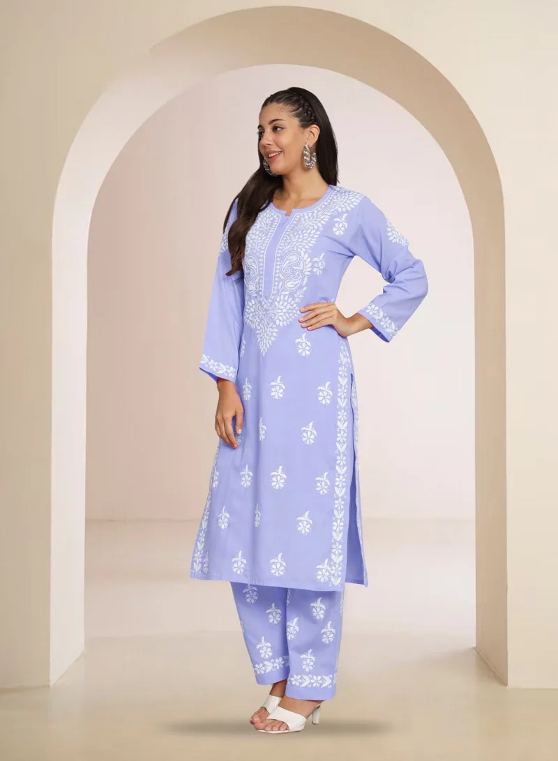Alaya Mauve Women Hand Embroidered Chikankari Cotton Kurta Set-AL3674KS for Women | Best Price UAE