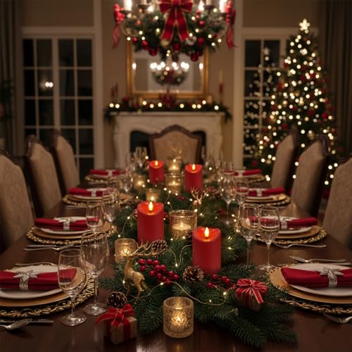 Homemory Burgundy Flameless Candles Waterproof Flickering Candles Outdoor Battery Operated LED Pillar Candles with Remote Timer Electric Fake Plastic Candles Red Christmas Decor 3 x 6 - Image 3