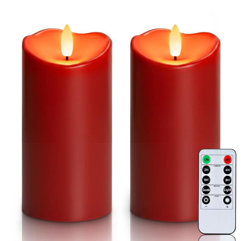 Homemory Burgundy Flameless Candles Waterproof Flickering Candles Outdoor Battery Operated LED Pillar Candles with Remote Timer Electric Fake Plastic Candles Red Christmas Decor 3 x 6 - Image 2