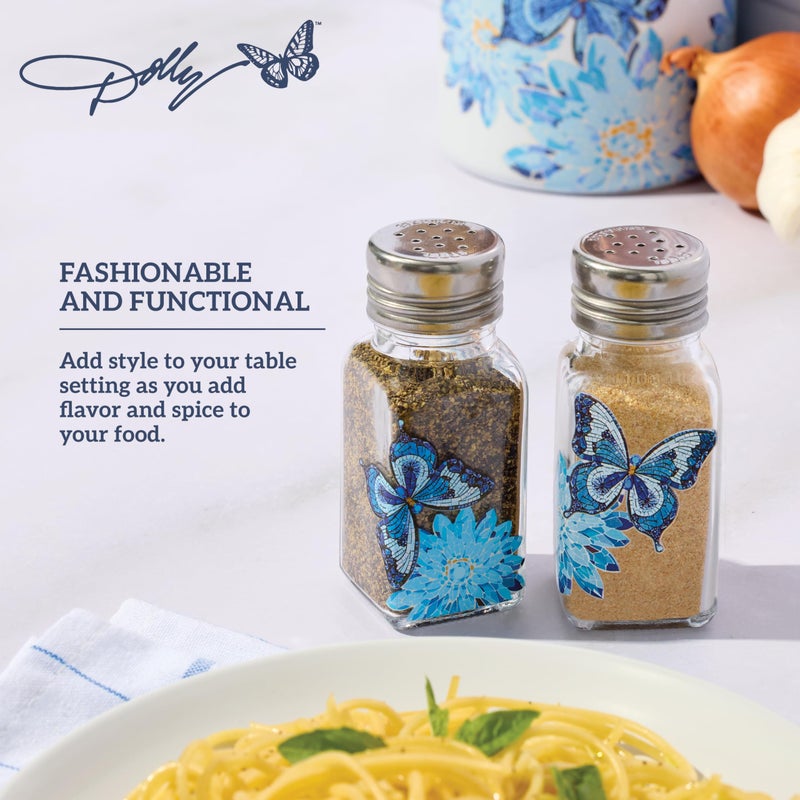 Dolly Parton Glass Salt and Pepper Shakers with Mosaic Flowers and Butterfly Design, Easy to Fill, Set of 2, 3 Ounce - Image 4