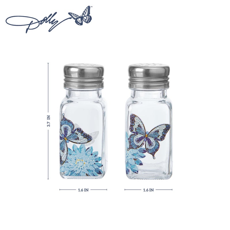 Dolly Parton Glass Salt and Pepper Shakers with Mosaic Flowers and Butterfly Design, Easy to Fill, Set of 2, 3 Ounce - Image 2