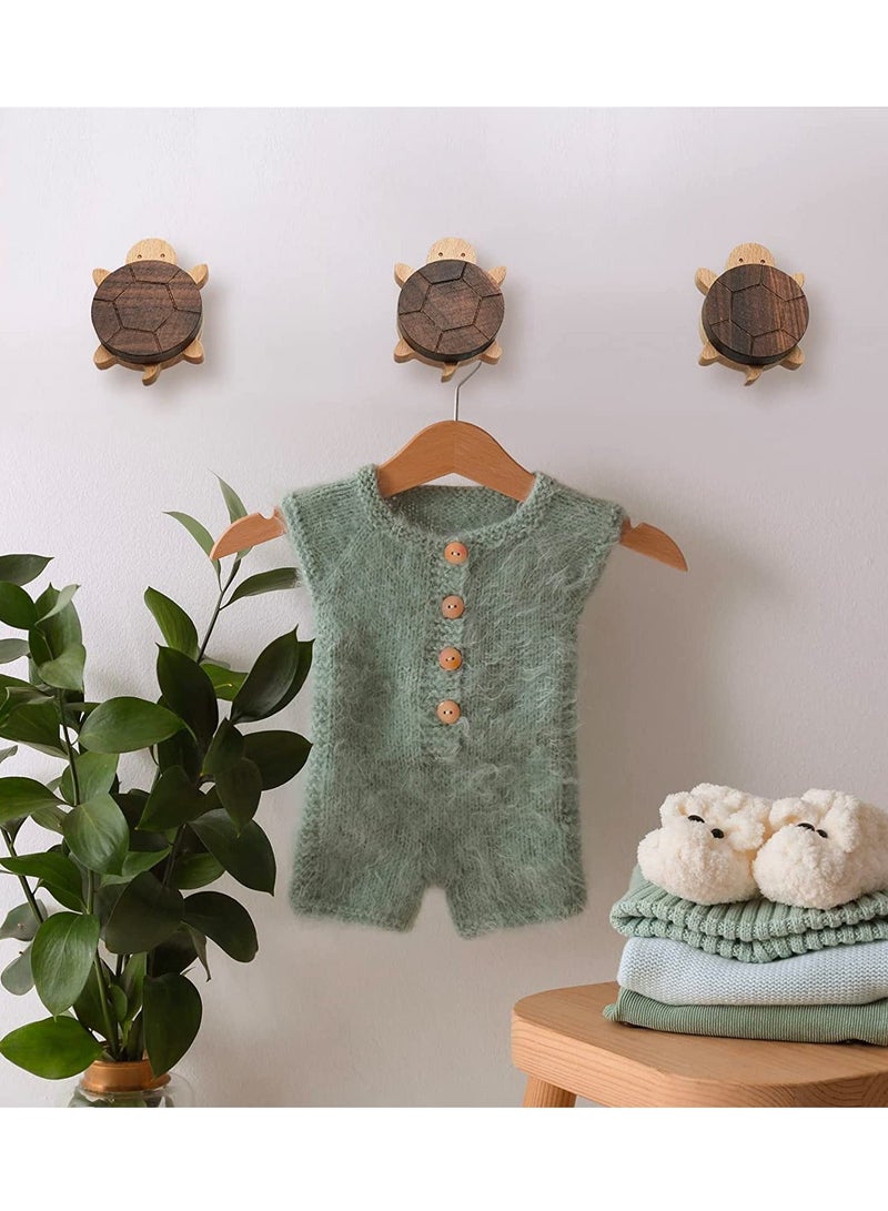 Wood Wall Hooks, Natural Cute Little Turtle Coat Hooks, Hanging Rack for Hanging Coat, Scarf, Bag, Towel, Clothes, Short Sleeve ,Shirt Suit, Hats and More 5PCS  - Image 4