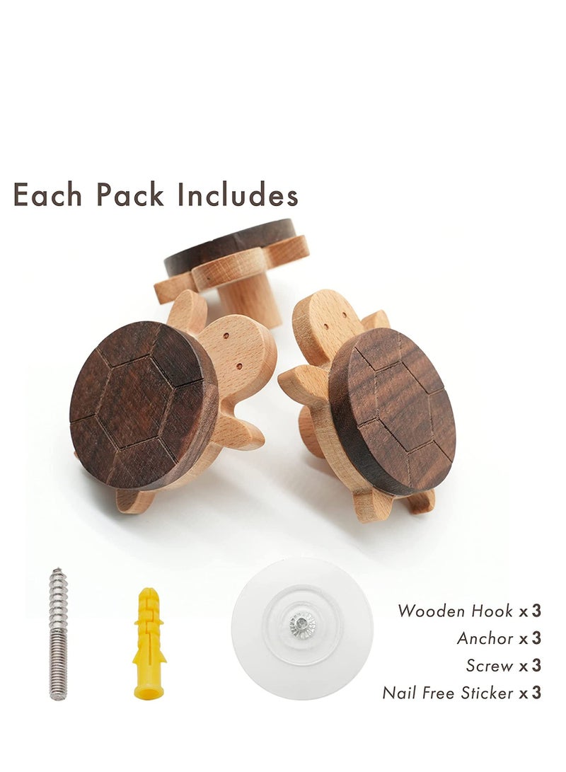 Wood Wall Hooks, Natural Cute Little Turtle Coat Hooks, Hanging Rack for Hanging Coat, Scarf, Bag, Towel, Clothes, Short Sleeve ,Shirt Suit, Hats and More 5PCS  - Image 3