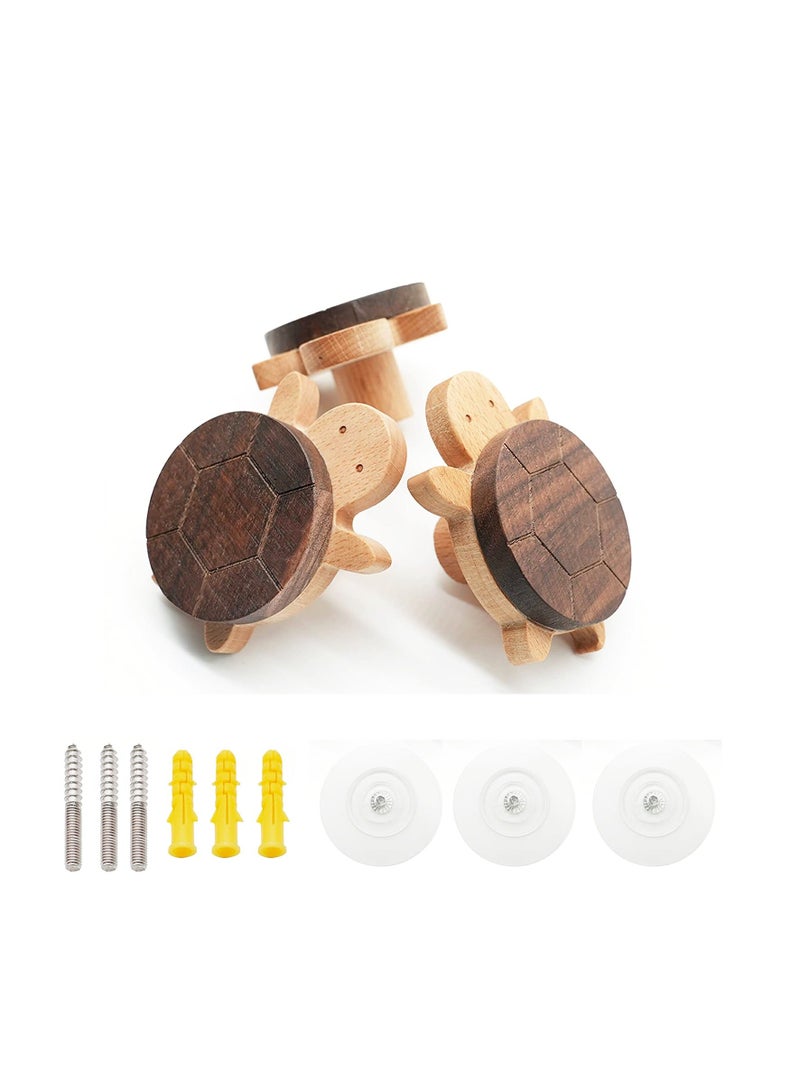 Wood Wall Hooks, Natural Cute Little Turtle Coat Hooks, Hanging Rack for Hanging Coat, Scarf, Bag, Towel, Clothes, Short Sleeve ,Shirt Suit, Hats and More 5PCS  - Image 1