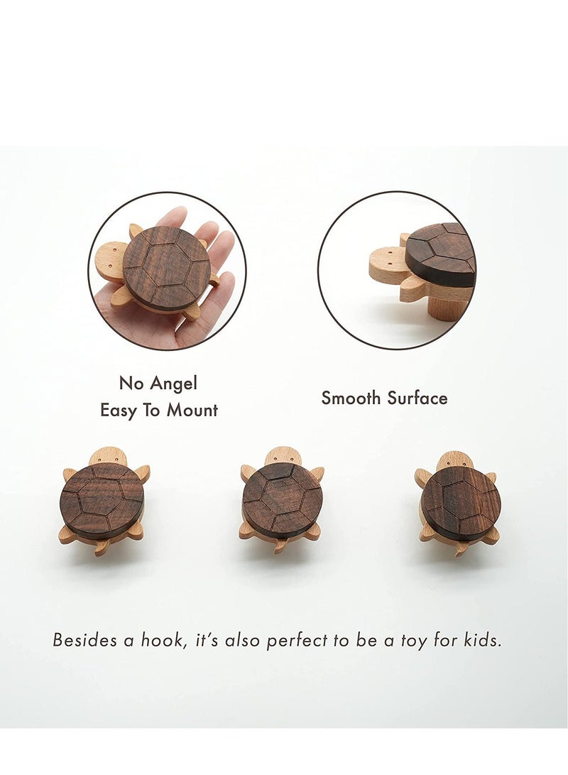 Wood Wall Hooks, Natural Cute Little Turtle Coat Hooks, Hanging Rack for Hanging Coat, Scarf, Bag, Towel, Clothes, Short Sleeve ,Shirt Suit, Hats and More 5PCS  - Image 2