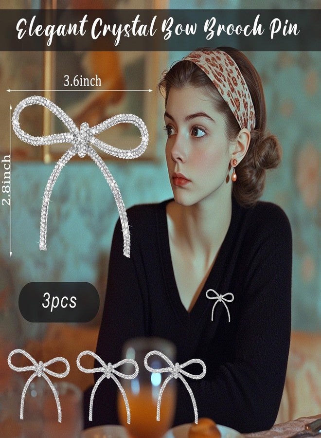 تونديامو 3 قطع من دبابيس بروش على شكل فيونكة كريستالية، هدية عيد الميلاد للنساء، دبابيس بروش على شكل فيونكة، إكسسوار لحفلات الزفاف والمناسبات الرسمية، فستان، بدلة، قميص (بسيط) - Image 2