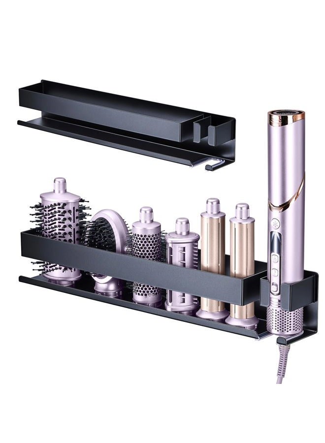 LOXSUN Hair Tool Organizer for Wall Mounted Curling Iron Holder, Hair Dryer Holder for Curling Iron Accessories Storage, Bathroom Hair Straightener Organizer for Hair Styler Attachments Storage (Black) - Image 1