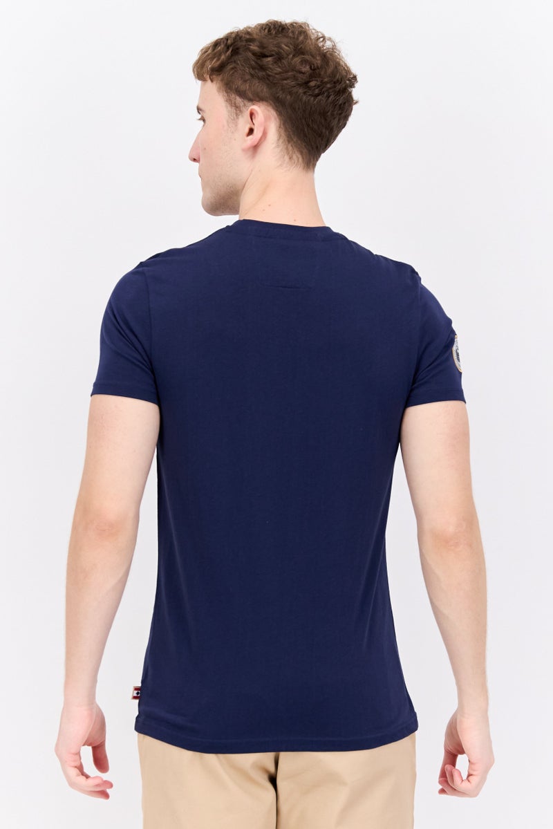 Men Crew Neck Short Sleeve Graphic Printed T-Shirt, Navy