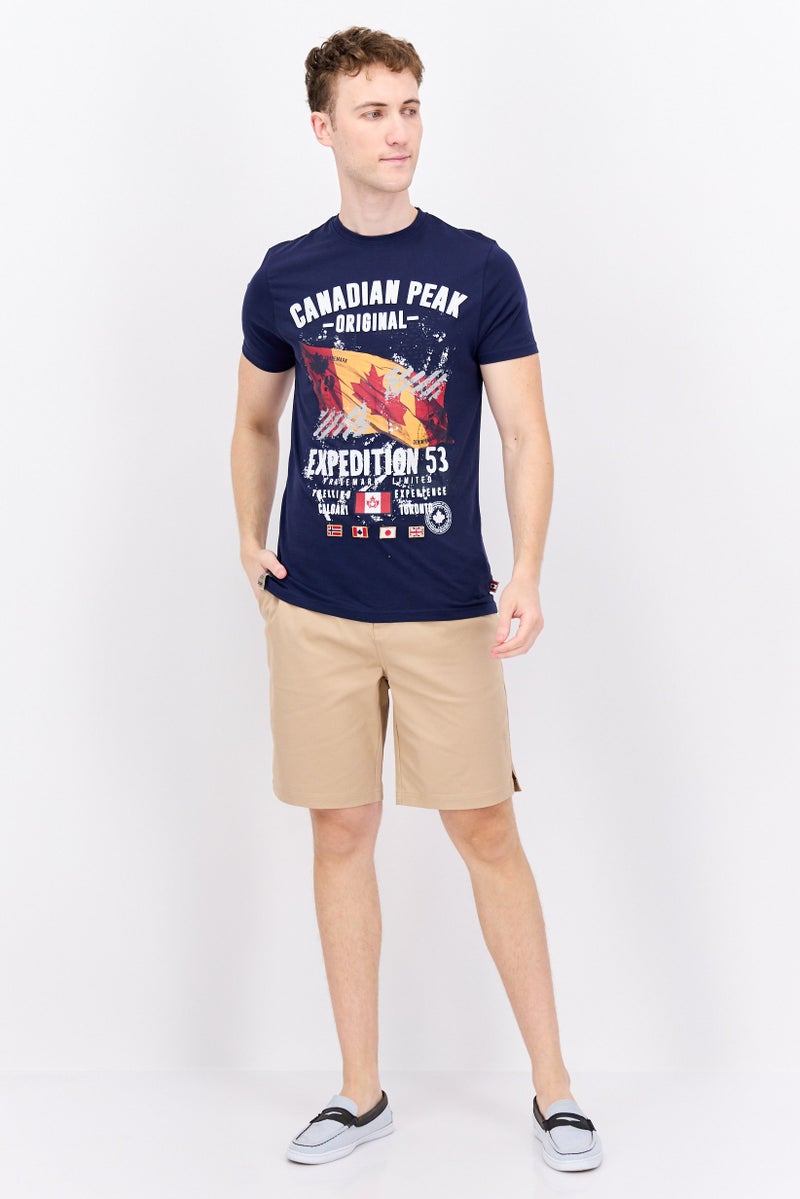 Men Crew Neck Short Sleeve Graphic Printed T-Shirt, Navy