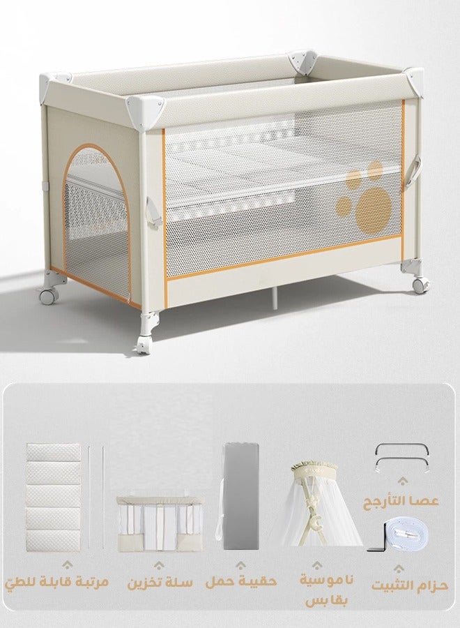 Riolio Portable Baby Cot for 0-4 Years,4-in-1 Multifunctional Baby Cot with Co-Sleeper, Bassinet, Playpen, Foldable Cot, and Travel Bed, Includes Mosquito Net, Mattress, Organizer, and Wheels, Up to 20kg - Image 2