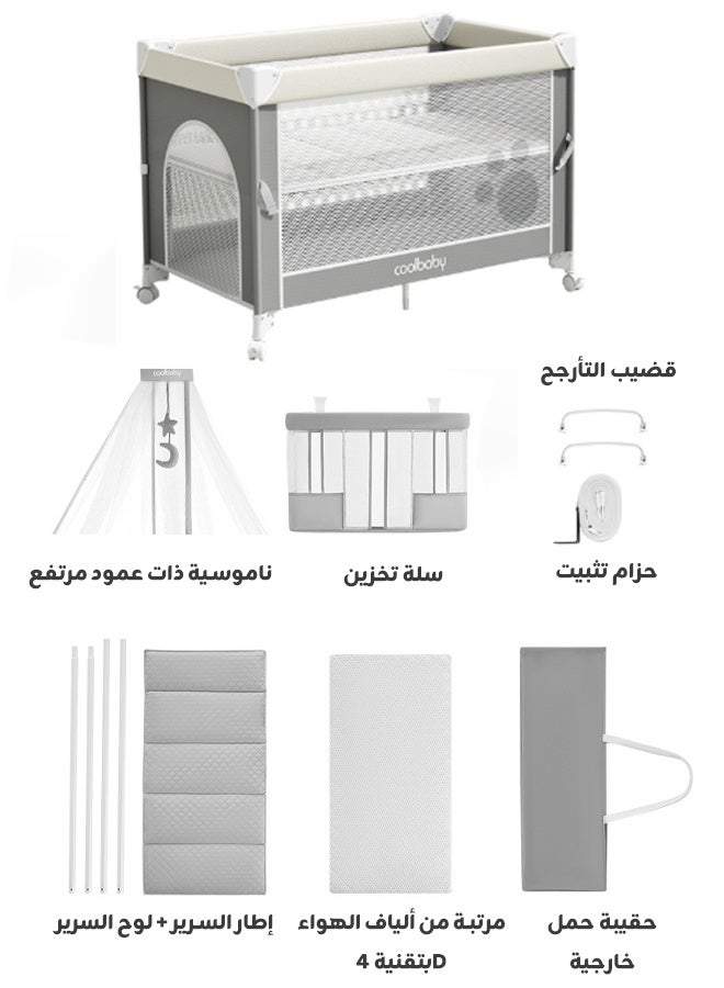 Riolio Portable Baby Cot for 0-4 Years,4-in-1 Multifunctional Baby Cot with Co-Sleeper, Bassinet, Playpen, Foldable Cot, and Travel Bed, Includes Mosquito Net, Mattress, Organizer, and Wheels, Up to 20kg - Image 2