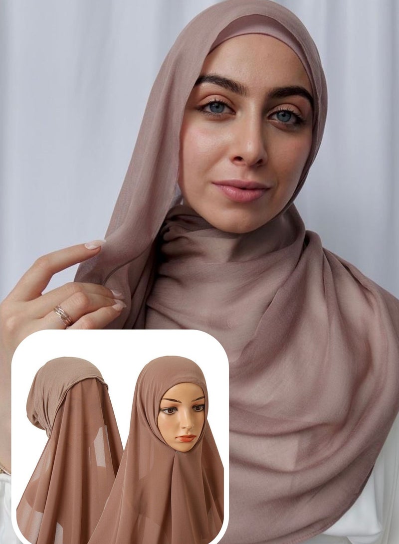 BHNS Hijab VIP veil, women's scarf, soft laser chiffon in elegant modern colors, with a hidden cotton bandana For more comfort and high stability on the head for women  - Image 1