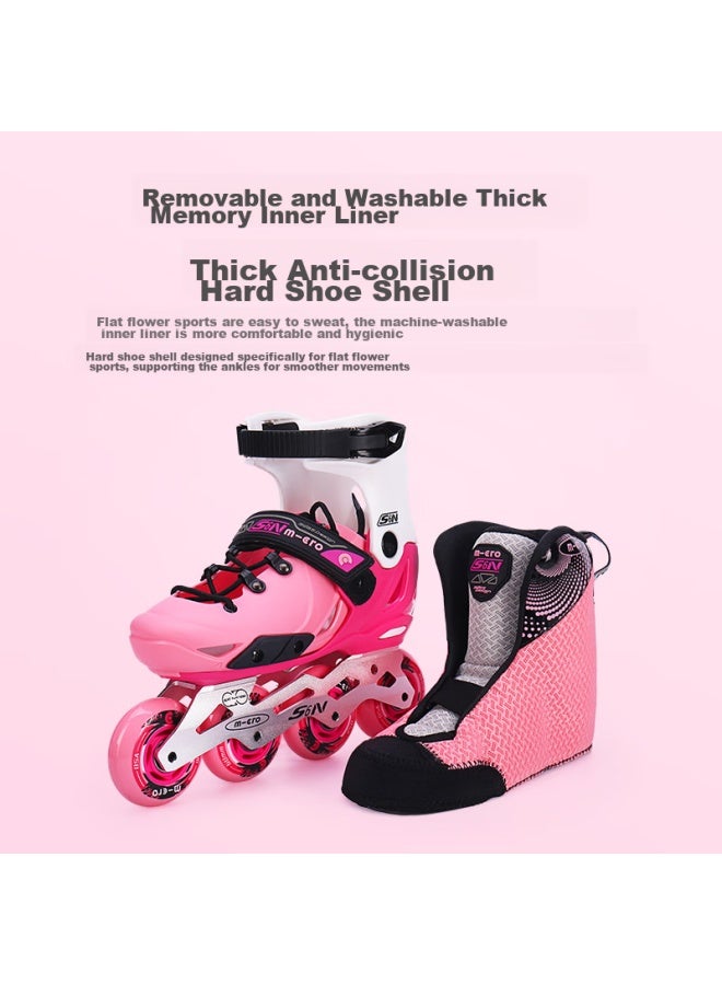 M-cro Inline Skates For Children, Boys And Girls, Hard Shell, Flat Pattern, Micro Straight Skates, S6n Pink Set, Size M - Image 1
