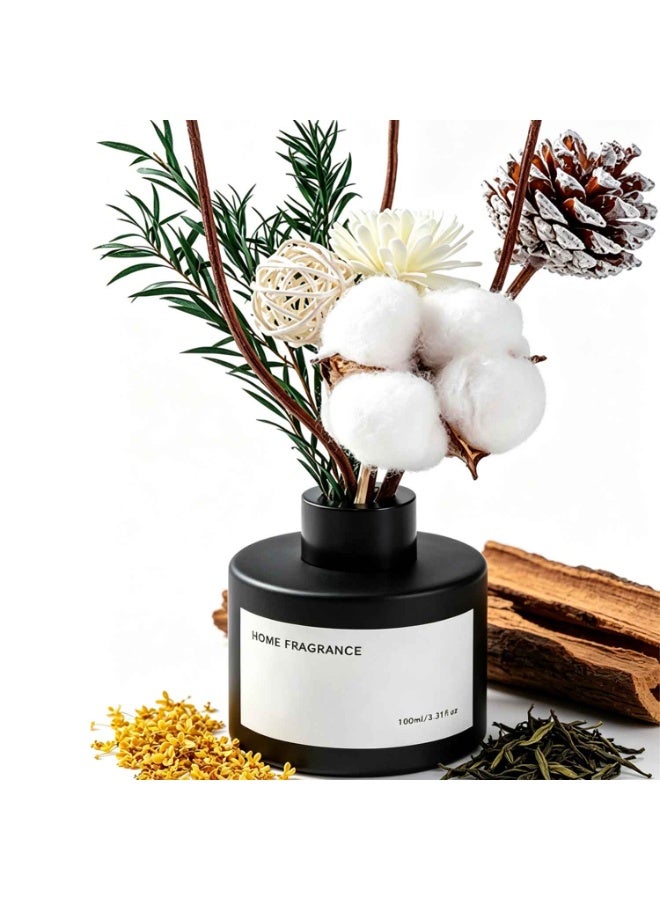 Reed Diffuser Set,Osmanthus&Tea,100ml with Preserved Flowers Scent Fragrance Oil,Diffuser with Sticks for Home Bedroom Bathroom Accessories Office Shelf Decor - Image 1