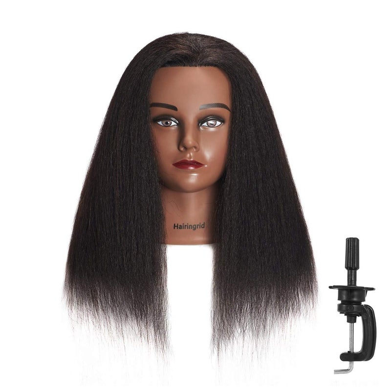 Hairingrid Mannequin Head 14 100 Real Hair Hairdresser Cosmetology Mannequin Manikin Training Head Hair and Free Clamp Holder 14 Inch