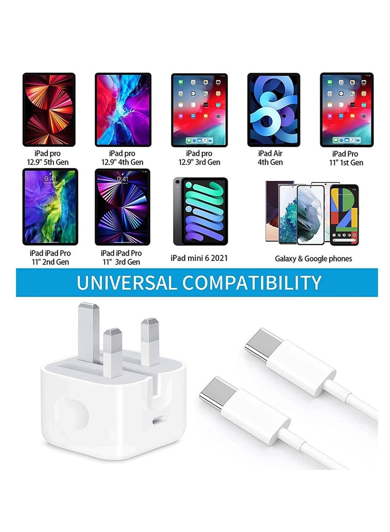 ELTRAZONE USB C charger and plug for ipad Pro, 20W Wall Fast Charger with 6.6FT USB C Fast Charging Cable Compatible for iPad Pro 12.9 5/4/3 Gen,iPad Pro 11 3/2/1 Gen,iPad Air 4,Galaxy S21/Note20, Pixel 5  - Image 5