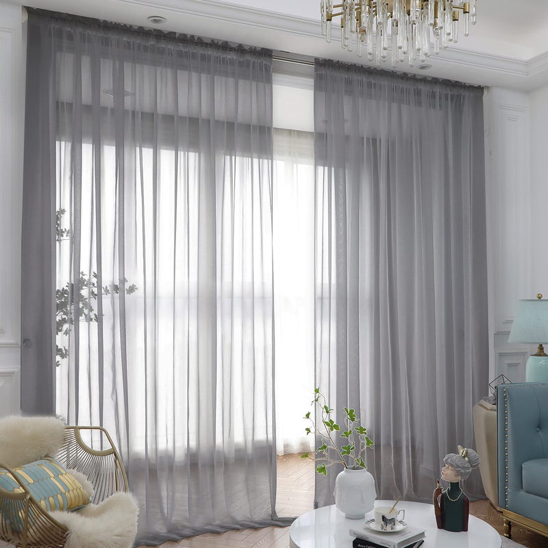 Window Gray Sheer Curtains 84 Inches Long 2 Panels Sheer Curtain Basic Rod Pocket Panel for Bedroom Children Living Room Yard Kitchen Gray 52 W x 84 L  2 pcs