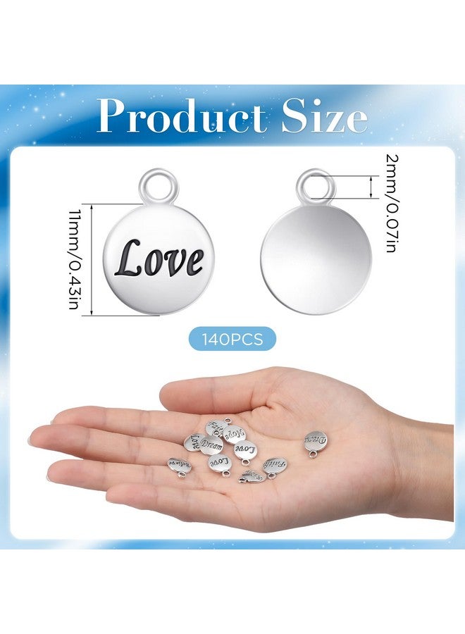 TXIN 140 Pieces Silver Inspiration Charms for Bracelets and Jewelry Making, Round Letter Alloy Flat Pendants for DIY Necklaces Keychain Crafts, 7 Styles - Image 2