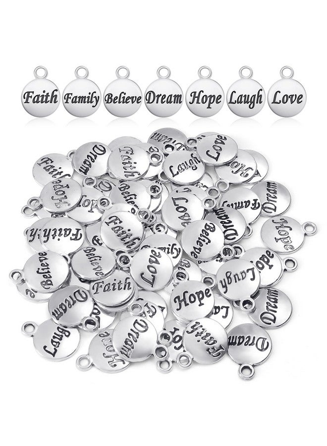 TXIN 140 Pieces Silver Inspiration Charms for Bracelets and Jewelry Making, Round Letter Alloy Flat Pendants for DIY Necklaces Keychain Crafts, 7 Styles - Image 1