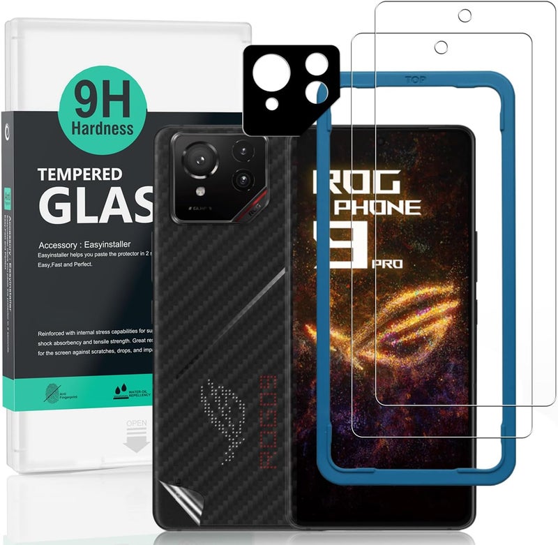 Screen Protector for Asus ROG Phone 9 Pro 5G 6.78(2 Pack),9H Hardness Tempered Glass,with 1Pc Camera Lens Protector,1Pc Back Carbon Fiber Film,Easy to Install - Image 2